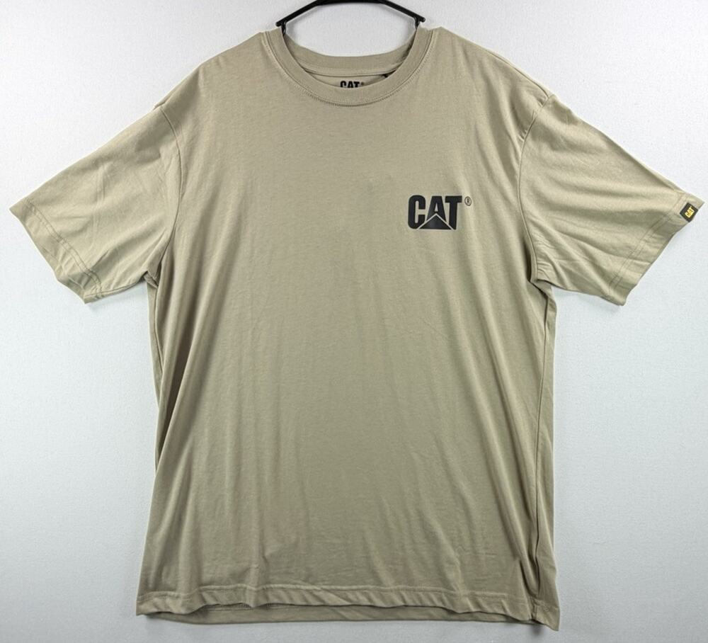 CAT Caterpillar Men’s Khaki Cotton Blend Logo Graphic Loose Fit Size L NWT